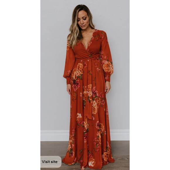 Baltic Born Dresses & Skirts - Baltic Born Lydia Rust Floral Maxi Dress Long Sleeves Med
